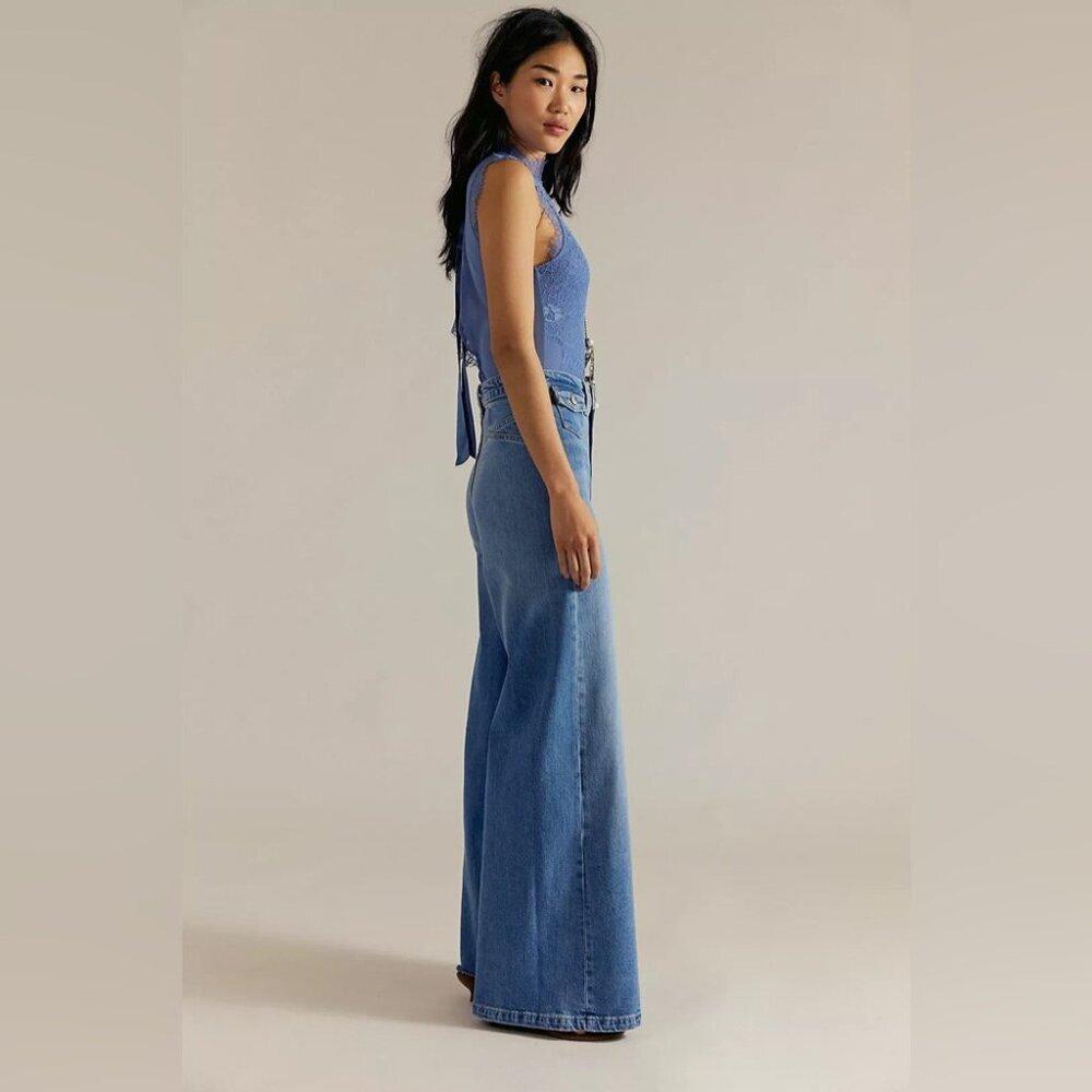 NEW NWT Free People Kellee High Rise Palazzo Jeans Plaza Blue 27 Wide Leg - Picture 2 of 9